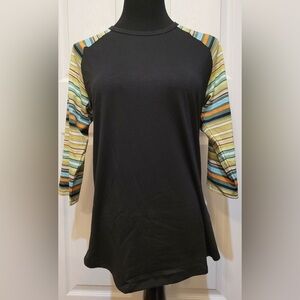 NWT Lularoe Randy Black w/ Multicolored Stripe Sleeve Size XL